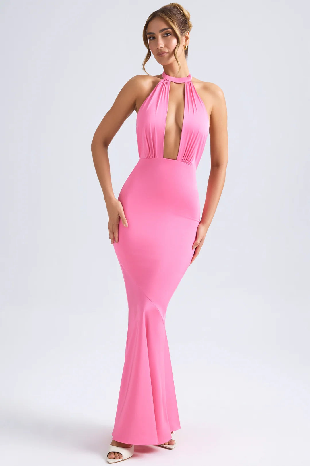 Ohpolly Desiree Halterneck Fishtail Gown in Hot Pink