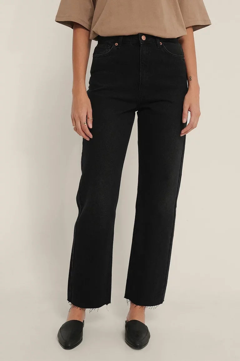 Organic Straight High Waist Raw Hem Jeans