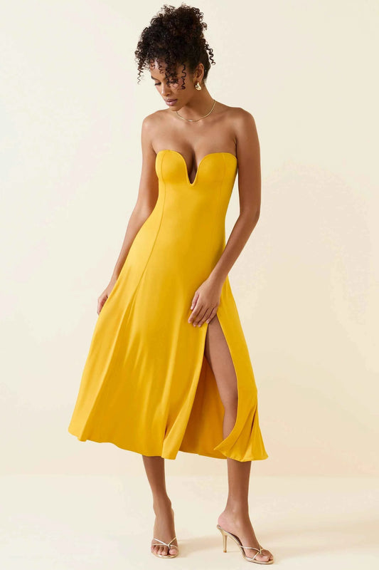 Joely Bandeau Midaxi Dress in Golden Yellow