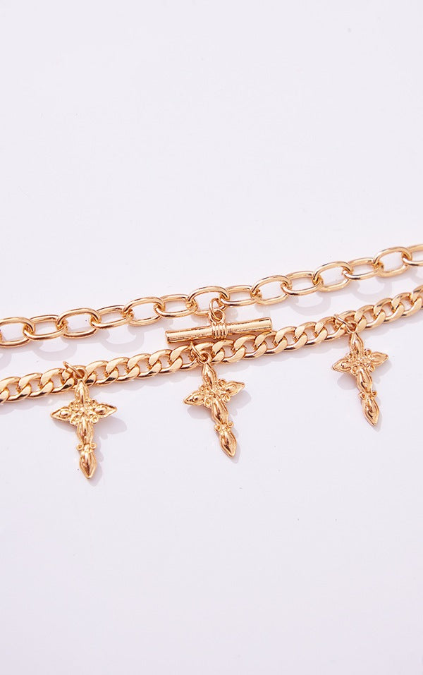 Gold Layered Chunky Chain Cross Bracelet