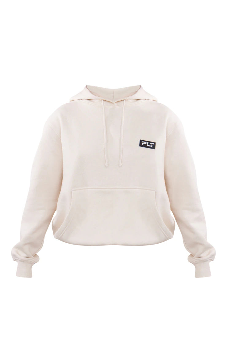 PETITE CREAM BADGE DETAIL OVERSIZE HOODIE