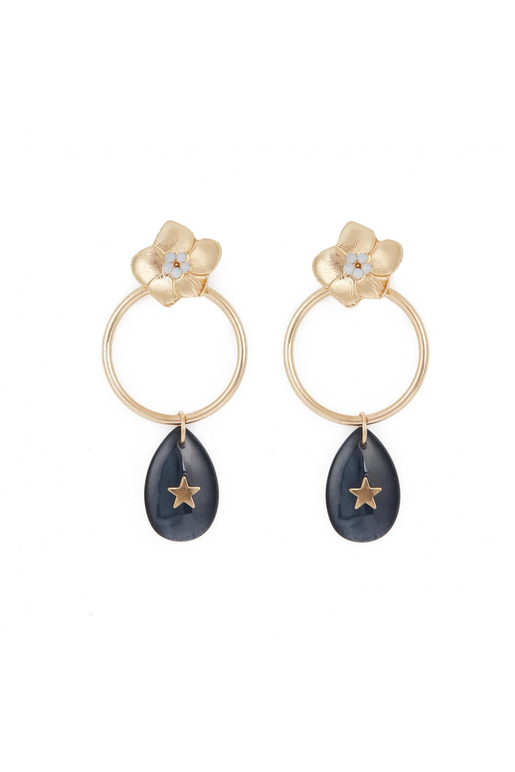 Three Shape Gold Blue Stone Earrings