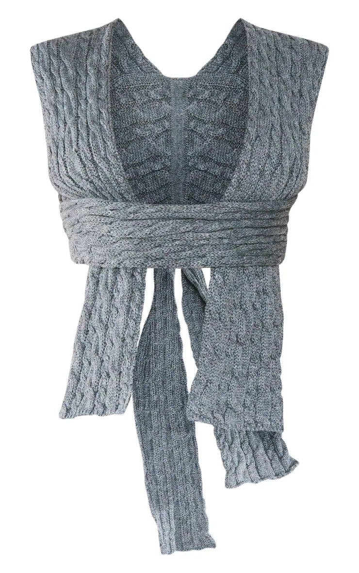 GREY CABLE KNIT WRAP MULTI WAY TOP