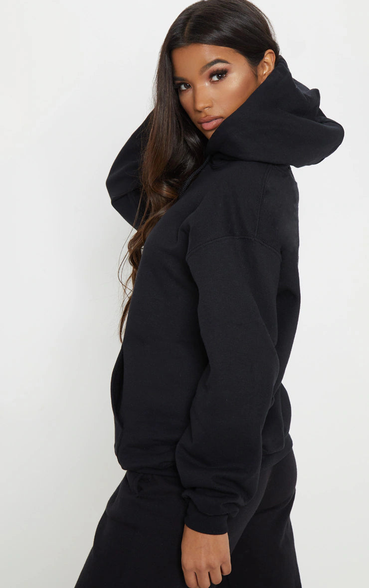 Black Embroidered Oversized Hoodie