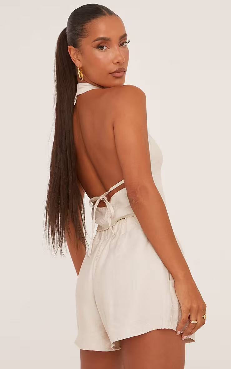 Ego - Low Rise Floaty Shorts In Stone Linen