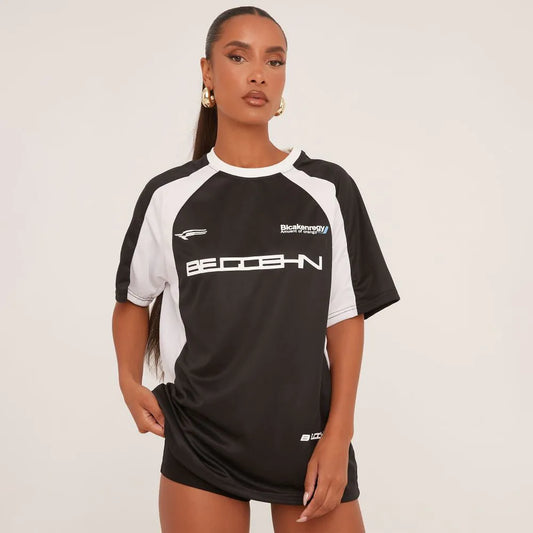 Oversized Jersey Football Shirt In Black