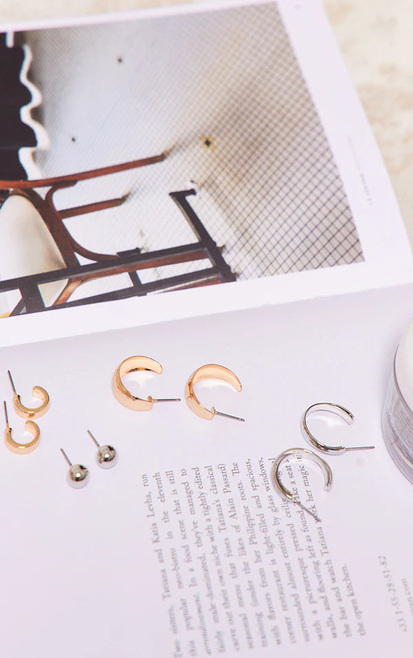 Gold Mixed Metal Hoop, Cuff & Stud Ear Stack