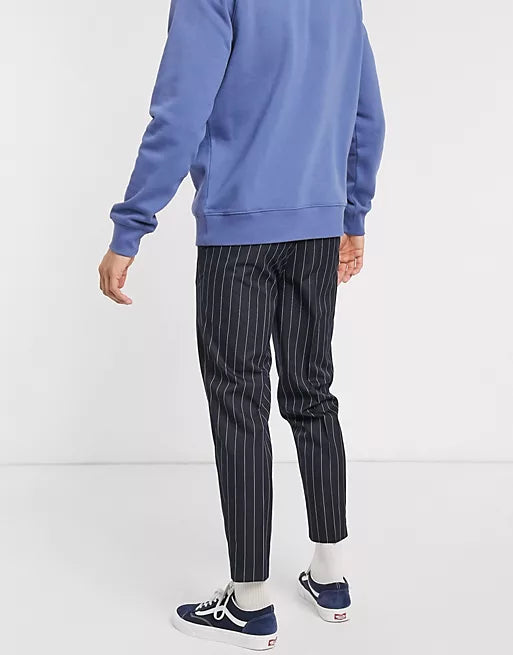 Smart Tapered Pinstripe Trousers In Navy