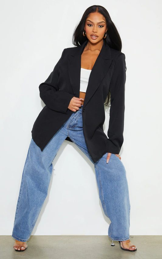 Black Oversized Drapey Button Detail Blazer