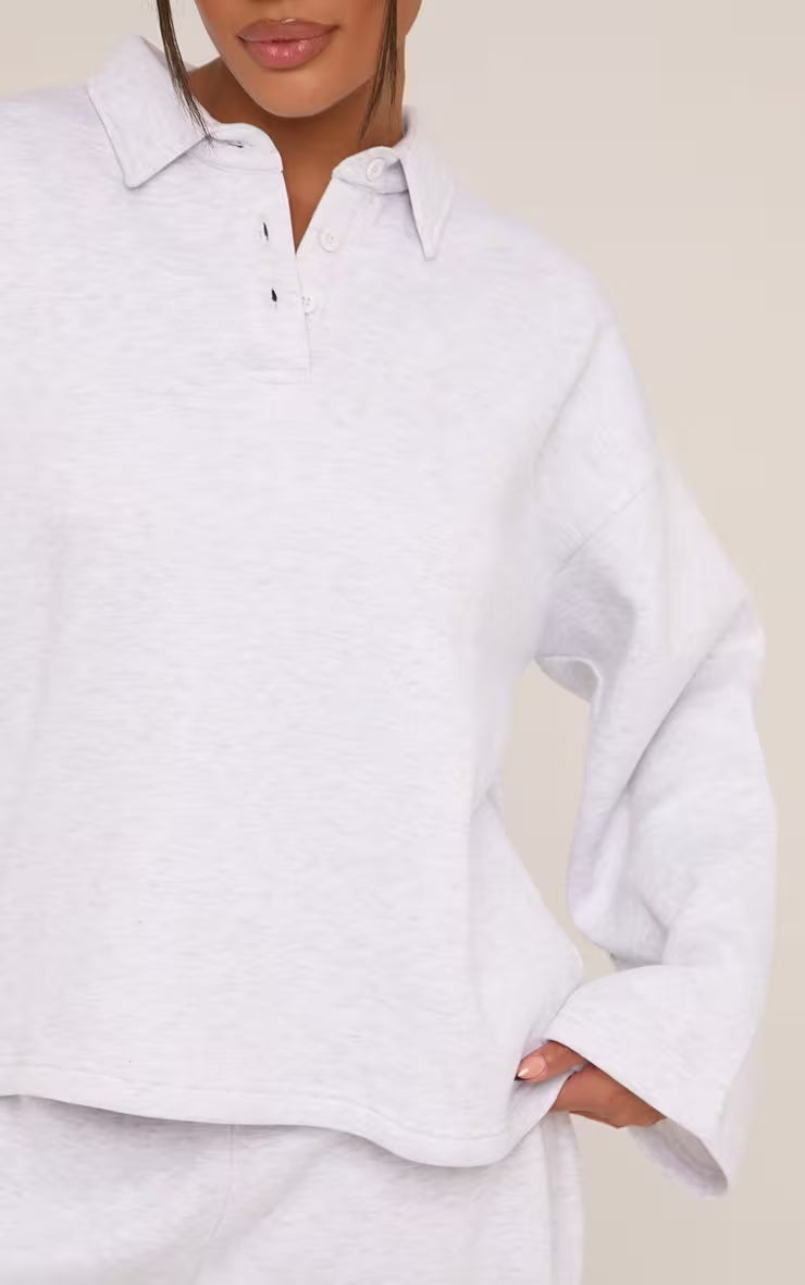 Polo Collar Sweatshirt In Grey Marl