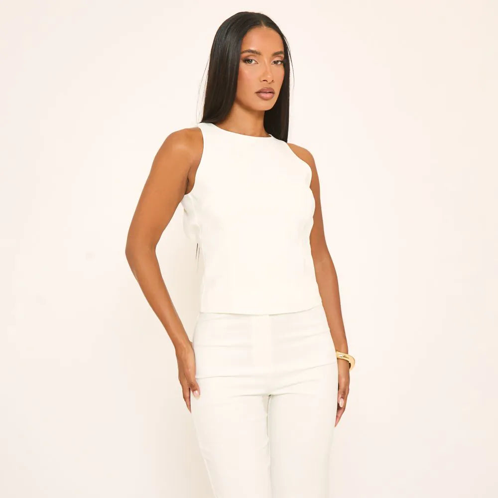 Sleeveless Open Back Detail Top In White