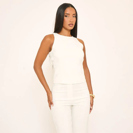 Sleeveless Open Back Detail Top In White