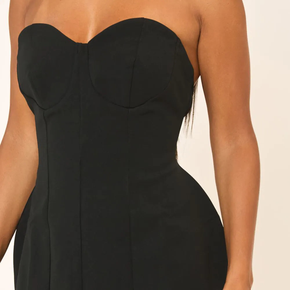 Bandeau Cup Detail A-Line Mini Dress In Black