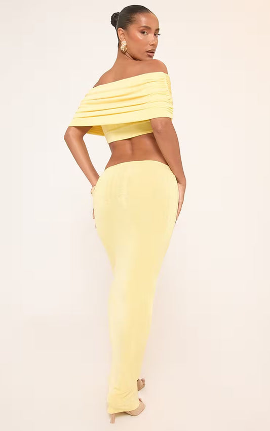 Ego - Bardot Beaded Trim Detail Cut Out Maxi Dress In Yellow