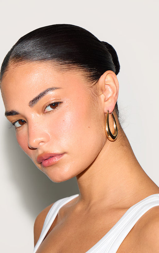 Gold Rounded Oval Hoop Earrings