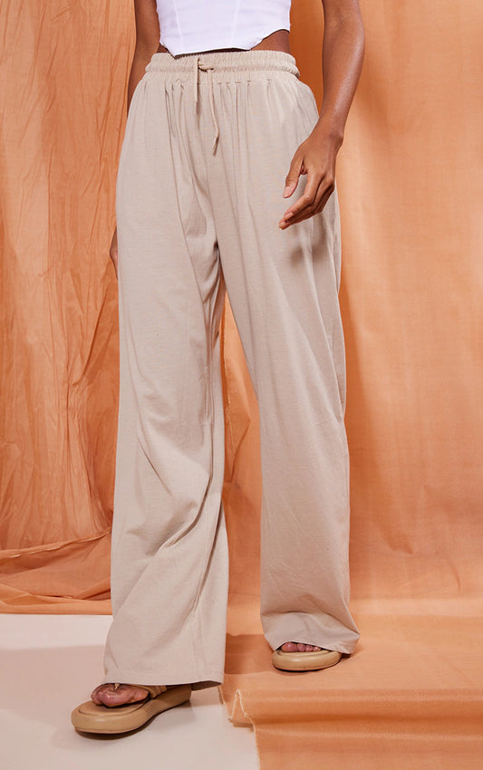 Stone Cotton Wide Leg Joggers