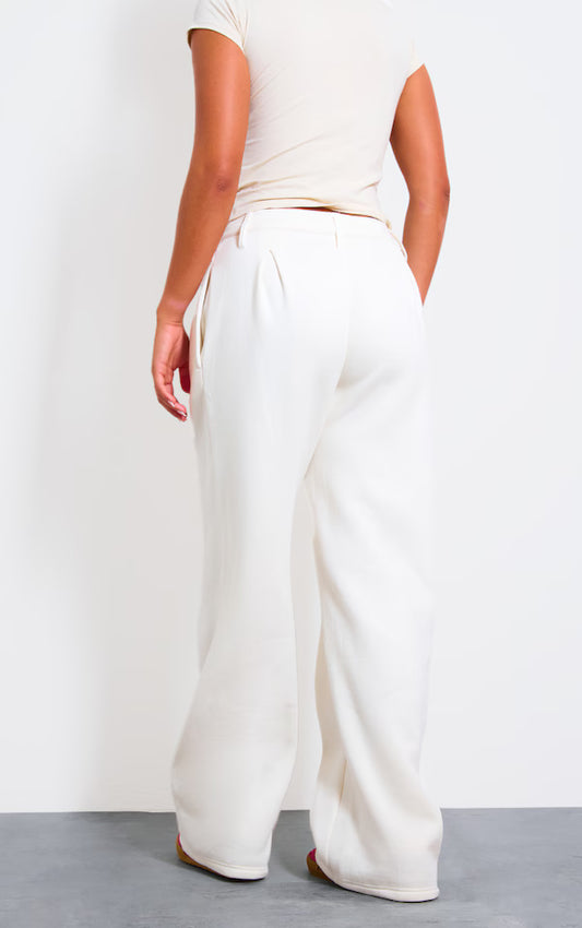 Cream Pintuck Fleeceback Tailored Sweatpants