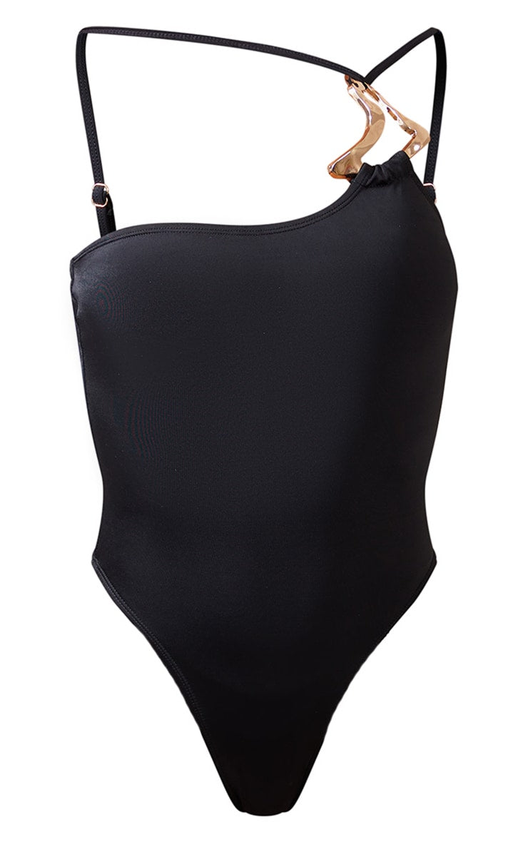 Black Gold Trim Asymmetric Swimsuit