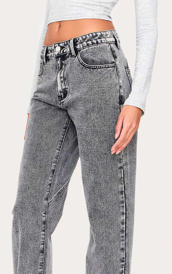 Washed Grey Seam Detail Straight Leg Jeans