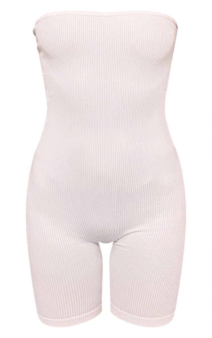 White Snatched Rib Bandeau Unitard