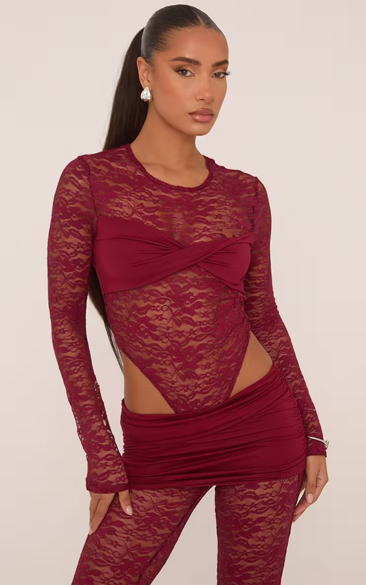 Ego - Long Sleeve Contrast Twist Bust Detail Bodysuit