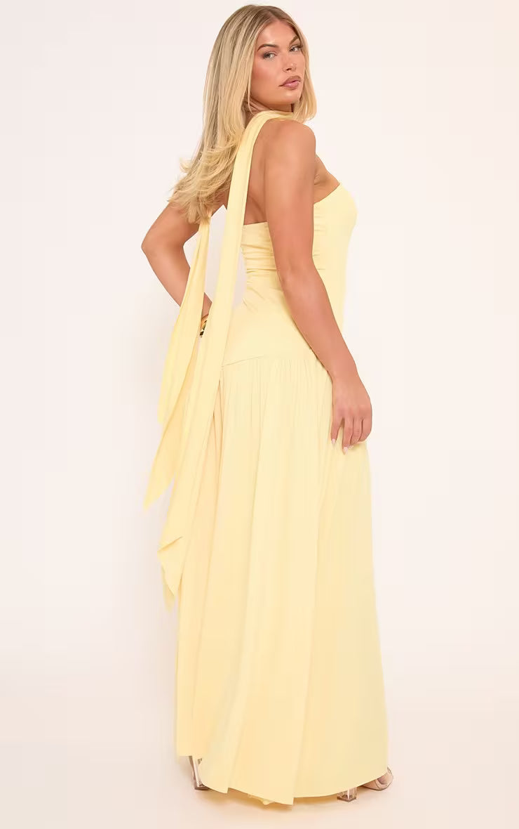 Ego - Bandeau Split Leg Maxi Dress With Scarf In Yellow