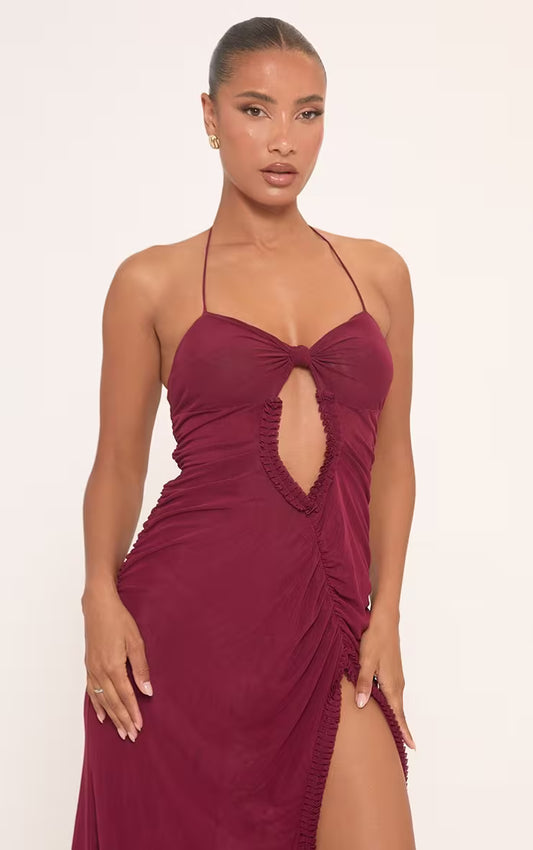 Ego - Halterneck Cut Out Knotted Frilled Front