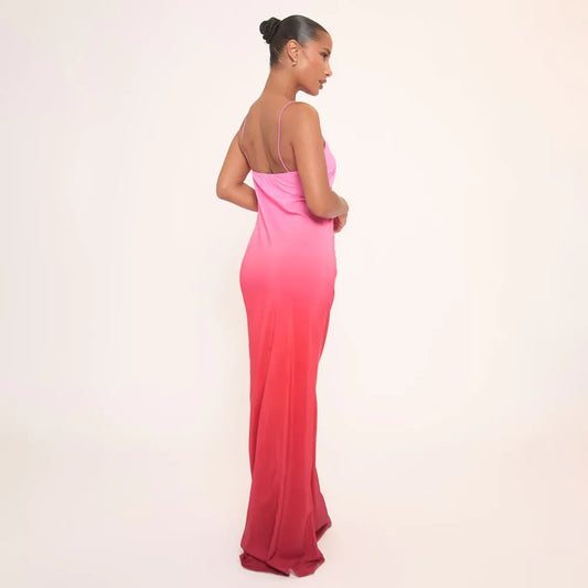 Square Neck Strappy Maxi Dress In Pink Ombre Print