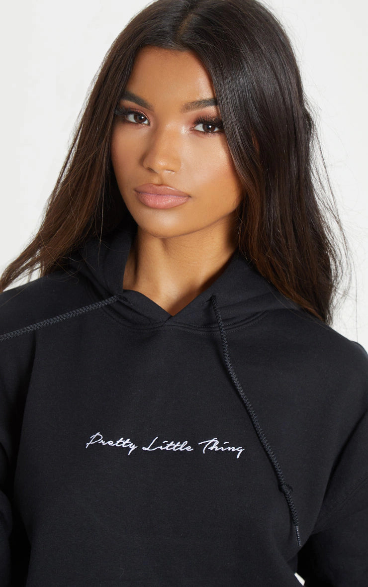 Black Embroidered Oversized Hoodie