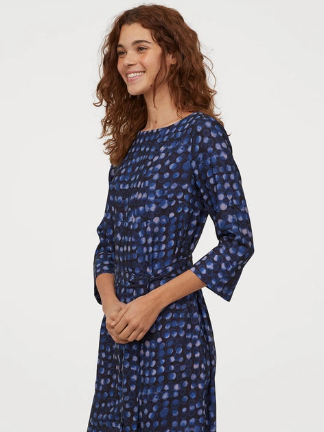 H&M - H&M Navy Printed Belted Dress