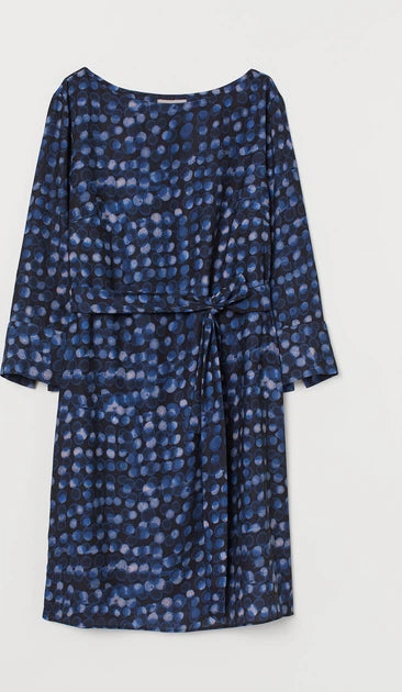 H&M - H&M Navy Printed Belted Dress