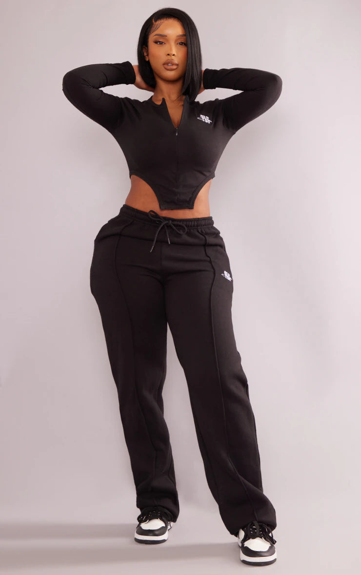 Shape Black Prettylittlething Zip Pocket Wide Leg Sweatpants