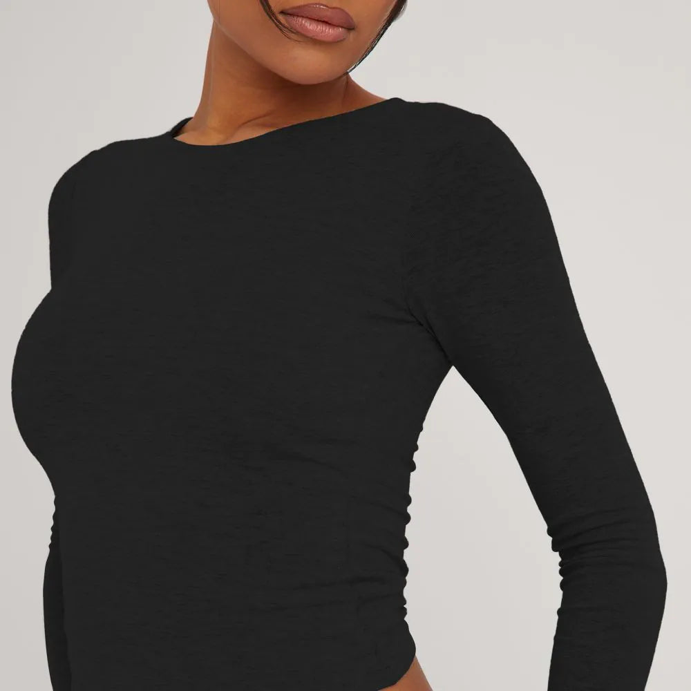 Long Sleeve Crew Neck Top In Black