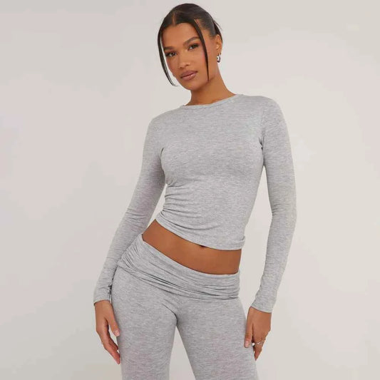 Ego - Long Sleeve Crew Neck Top In Grey