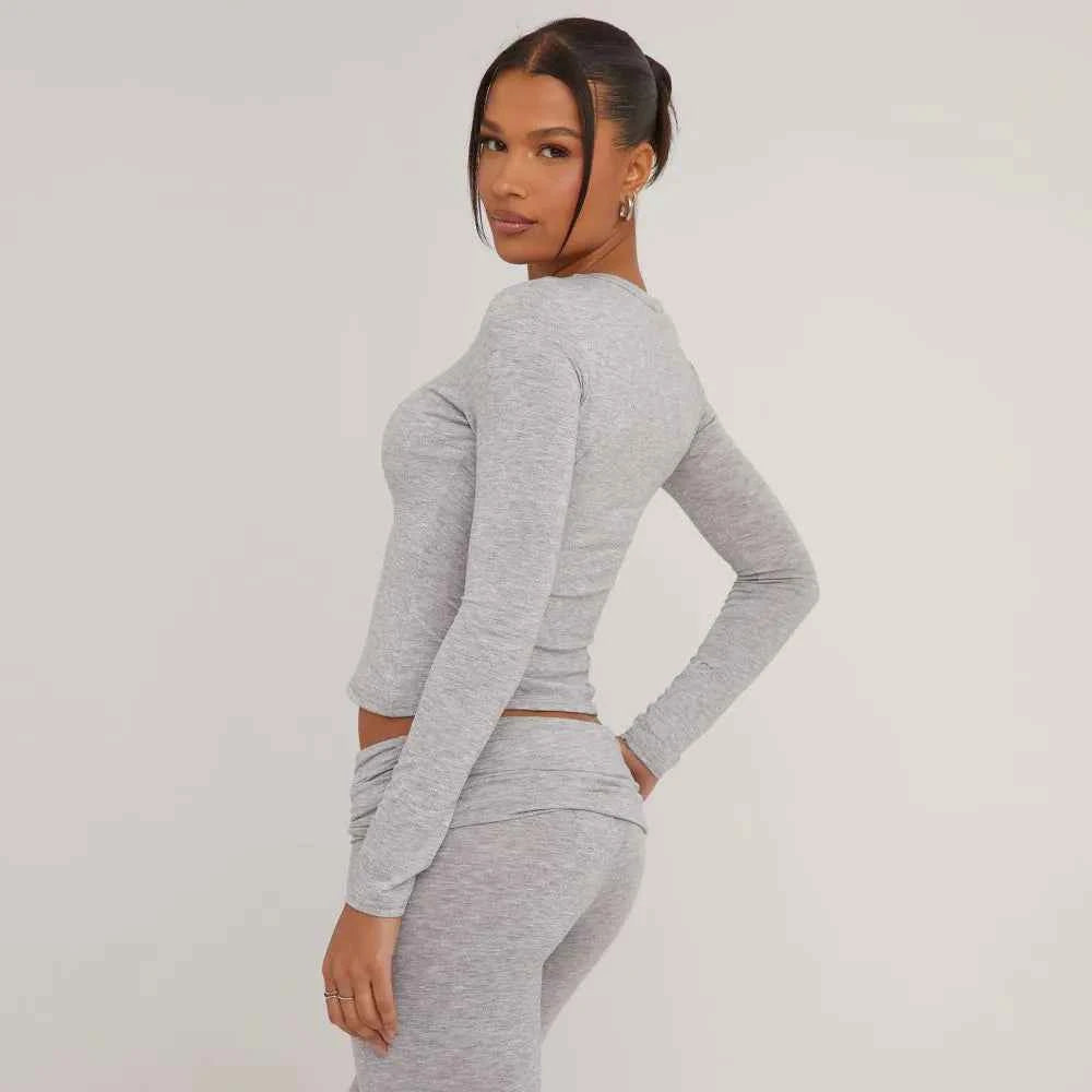 Ego - Long Sleeve Crew Neck Top In Grey