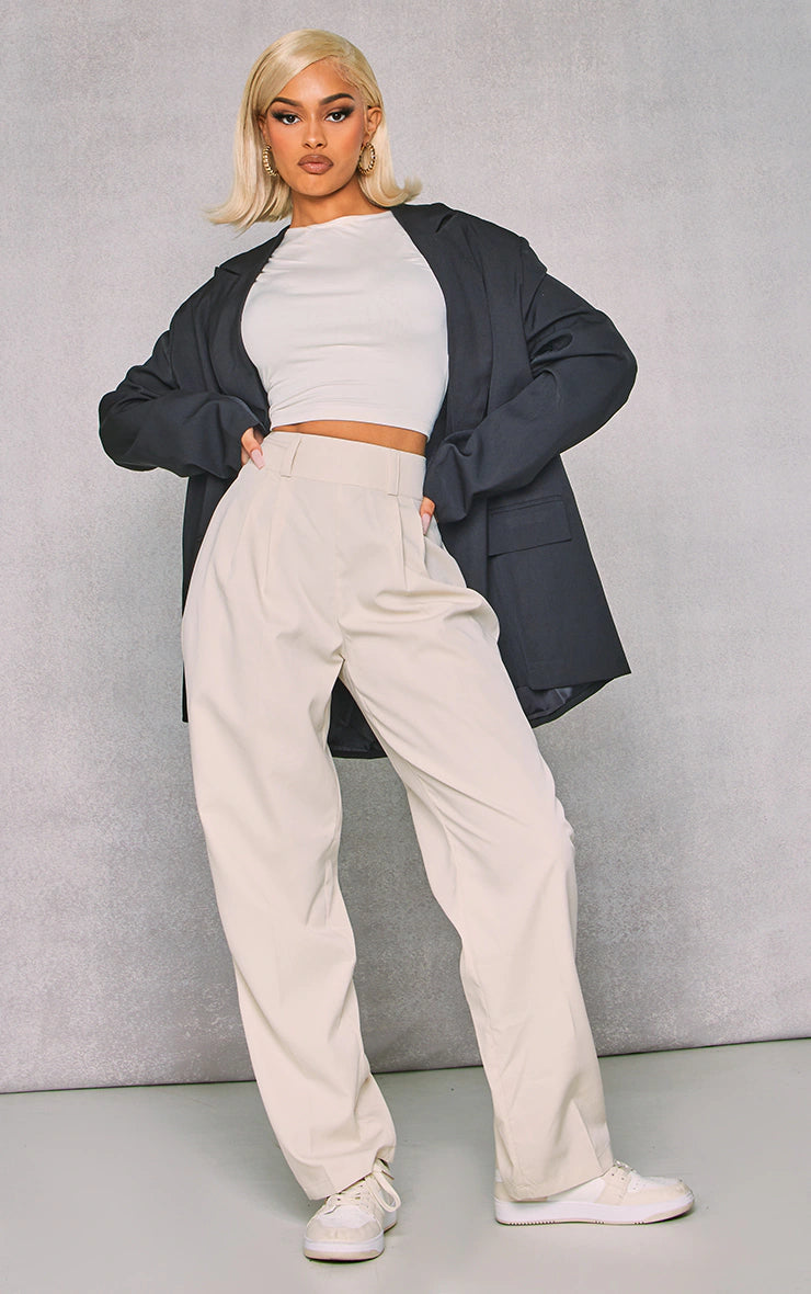 CREAM PEACH SKIN BALLOON OVERSIZED PANTS