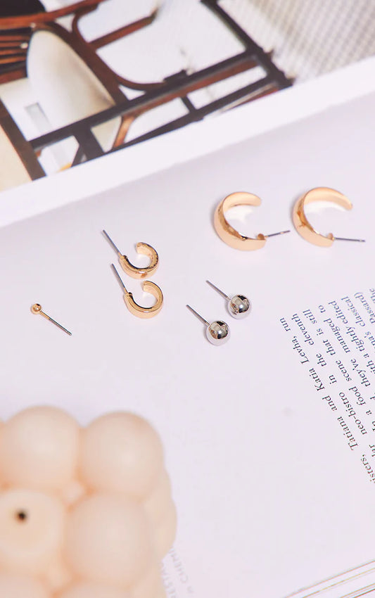 Gold Mixed Metal Hoop, Cuff & Stud Ear Stack
