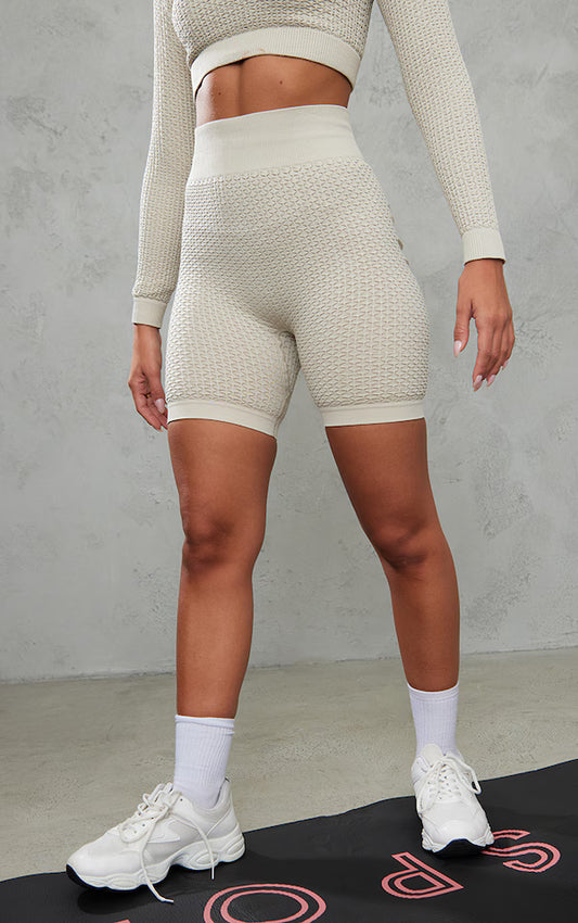 Oatmeal Textured Ruched Seamless Cycling Shorts