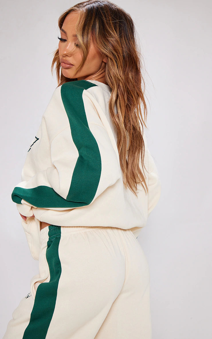 Petite Cream Embroidered Side Panel Oversized Sweatshirt