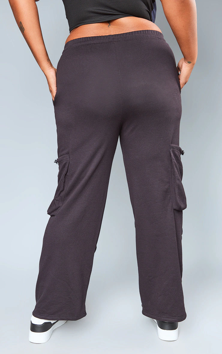 PLUS BLACK RUCHED DETAIL SWEATPANTS