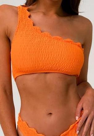 Crinkle One Shoulder Tie Side Bikini Top