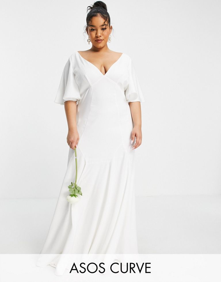 Curve Serenity Satin Wedding Dress With Flutter Sleeve