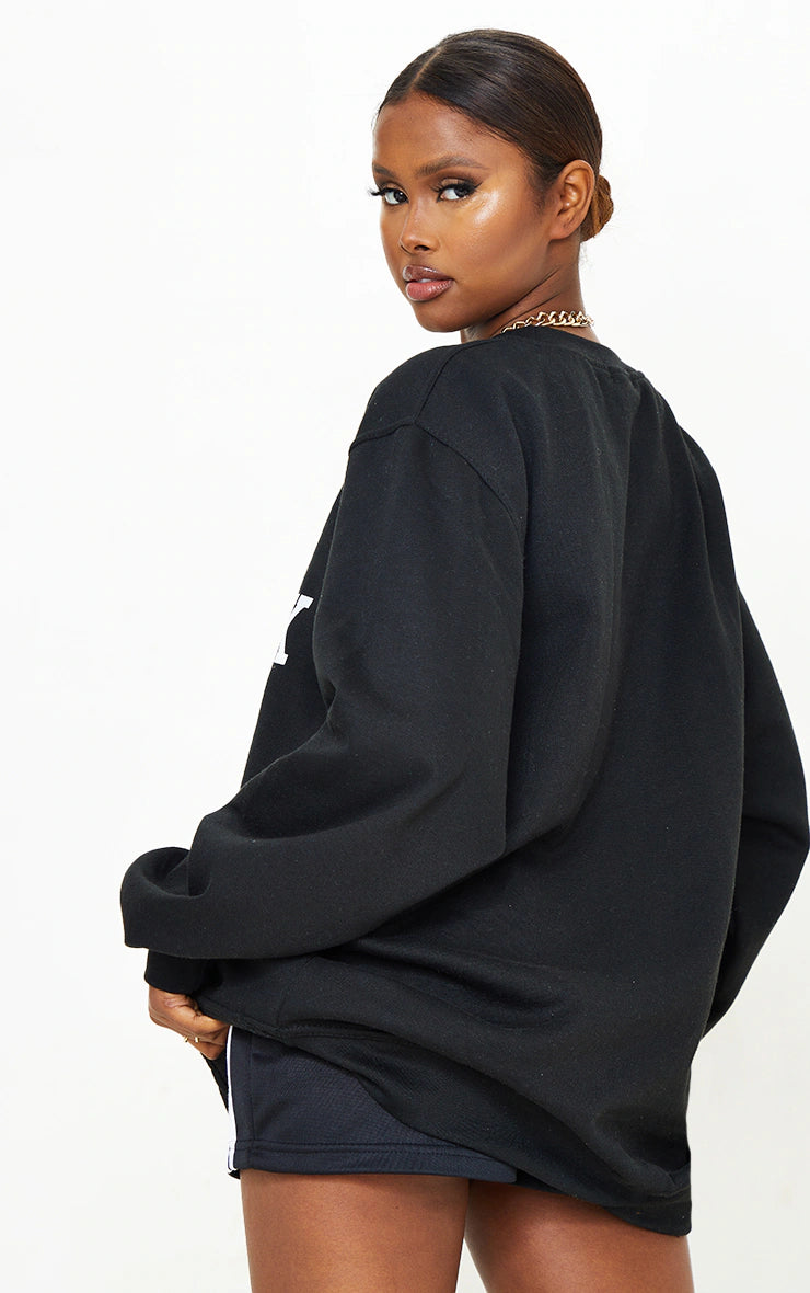 Black New York Downtown Slogan Printed Sweatshirt