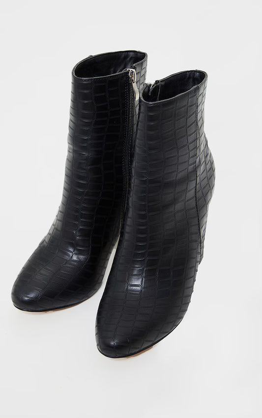 Behati Black Faux Croc Ankle Boot