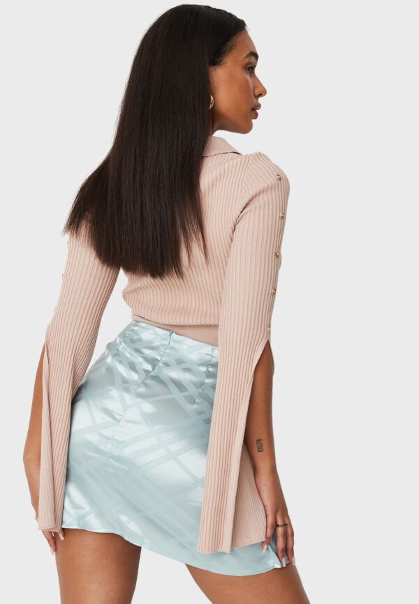 Wrap Side Mini Skirt Check Jaquard Satin Skirt