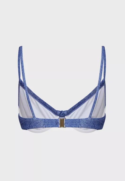 Denim Look Bow Front Bikini Top