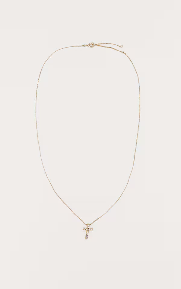 Gold Simple Dainty Diamante Cross Necklace