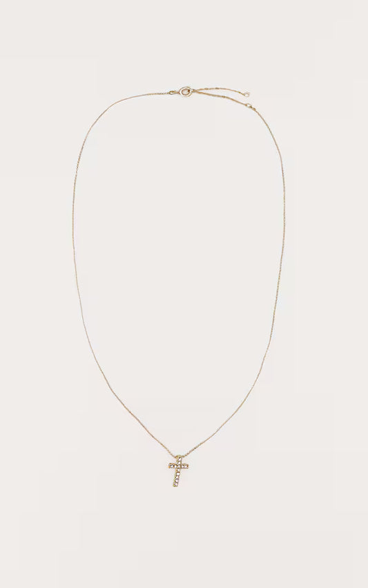 Gold Simple Dainty Diamante Cross Necklace