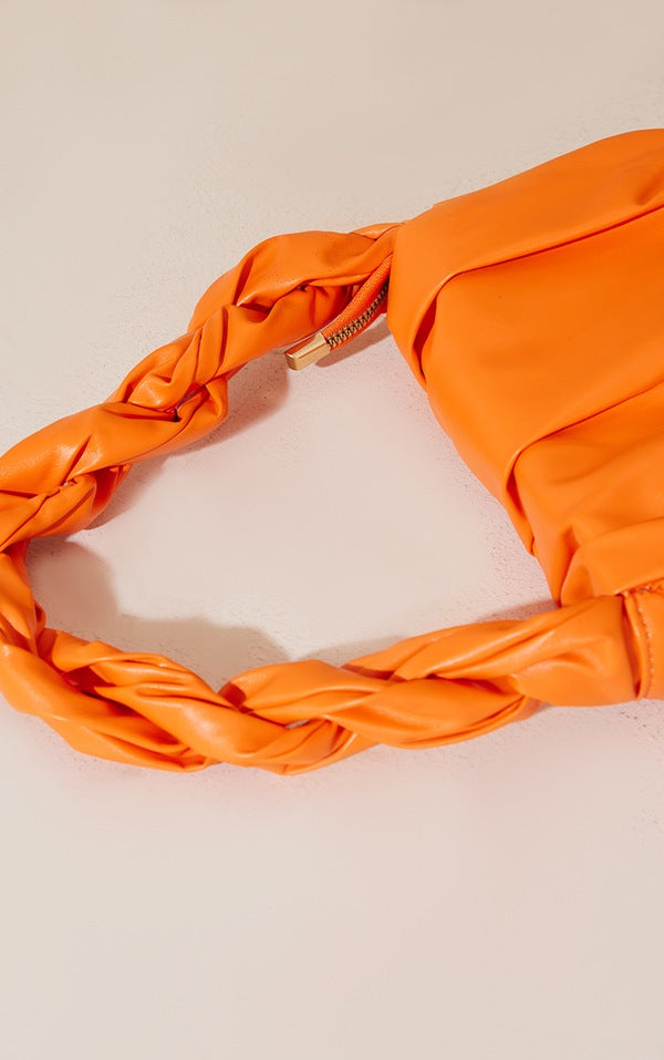 Orange Twist Strap Ruched Front Shoulder Bag