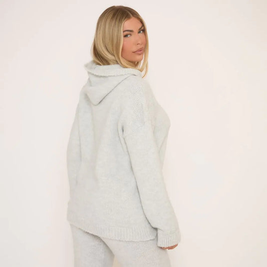 Long Sleeve Swirl Detail Hoodie In Grey Premium Knit